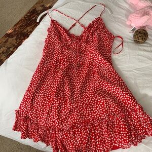 Audrey 3+1 Red Dress with White Heart Pattern